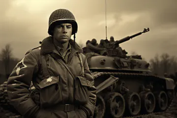 Image of a man standing in front of a tank.